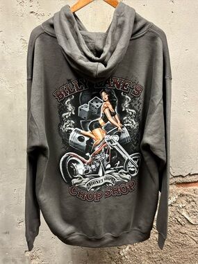 ODM Biker Chop Shop Pinup Retro Double Sided Y2K Biker Hoodie XL Oversized